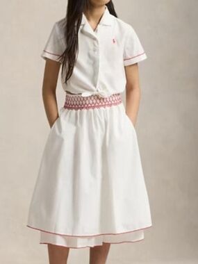 Polo‎ Ralph Lauren Girls White Cotton Shirt and Skirt Set Red Embroidery Size 12